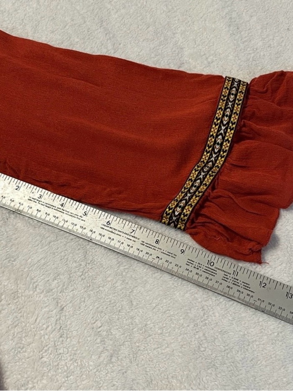 Easel Off Shoulder Size L Rust Peasant Blouse Ruffle Bell Sleeve Boho - Picture 4 of 10